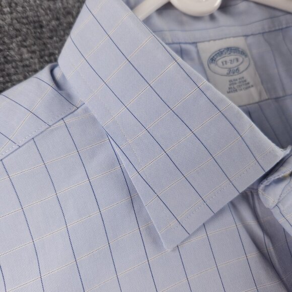 Brooks Brothers Blue Non-Iron Check Slim 17 2/3 Cotton Button Up Shirt Men Adult - Picture 8 of 16